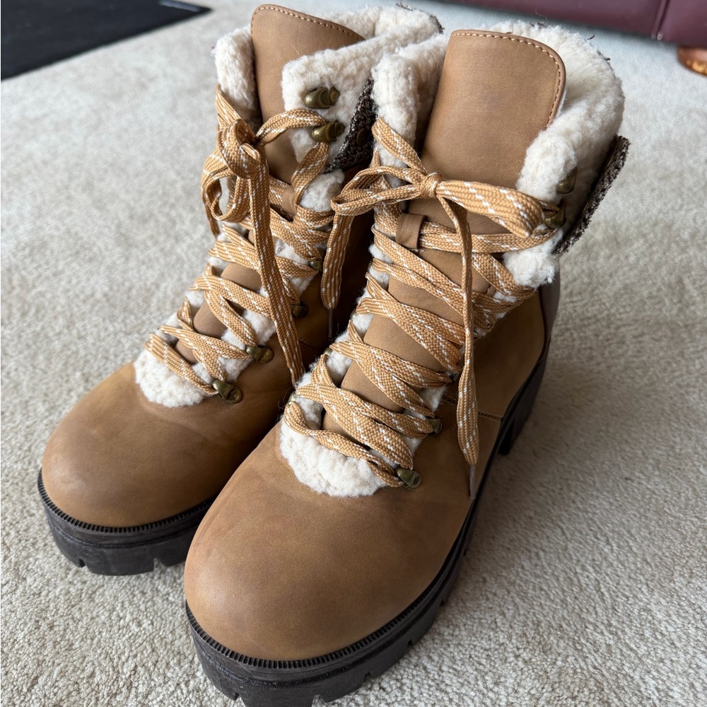 Women's Tan Lace-Up Boots